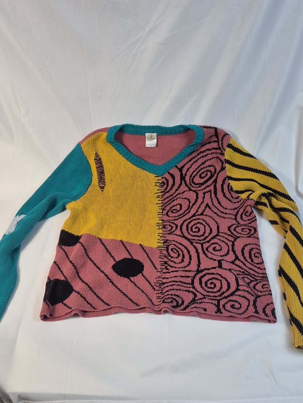 Disney Sally Nightmare Before Christmas Patchwork Knit Sweater Womens Small S